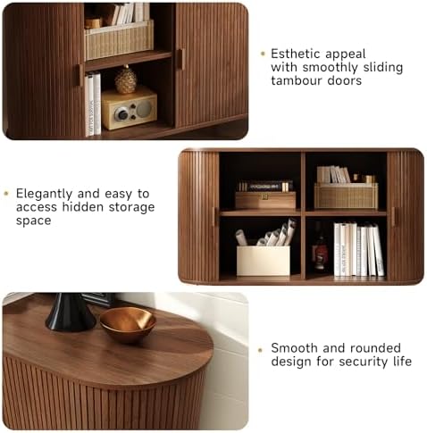 ONBRILL 48" Sideboard Buffet Cabinet, Sliding Door/Adjustable Shelf, Walnut
