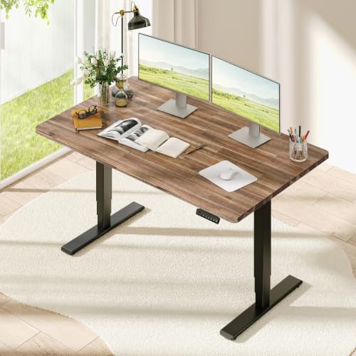 SANODESK Large Solid Wood Standing Desk Dual Motor 59.4"x29.5" Walnut/Black
