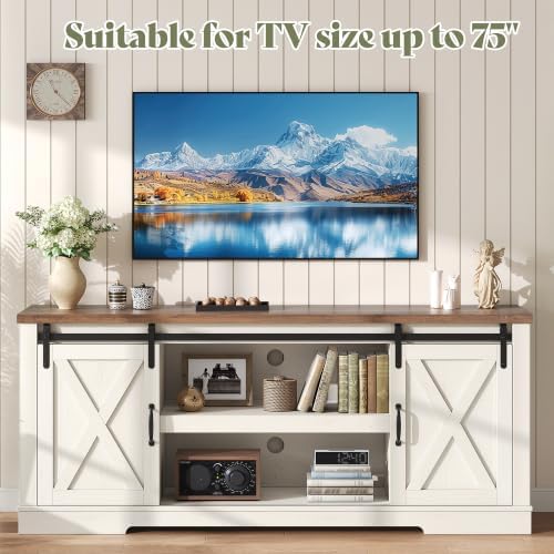 AMERLIFE 4 Piece Farmhouse Table Set with 66" TV Stand, Distressed White