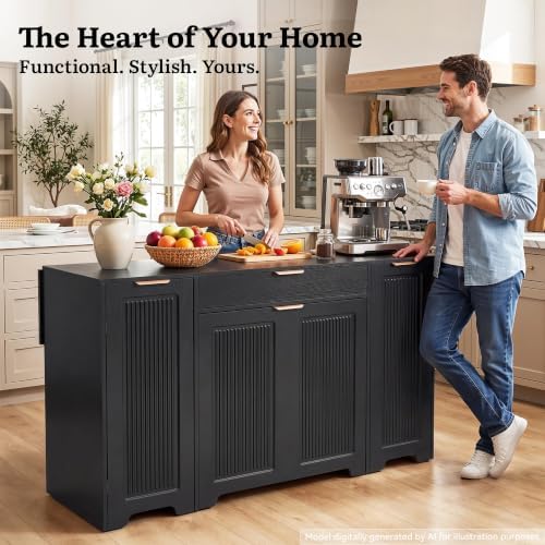 YITAHOME Expandable Kitchen Island with Hidden Trash Cabinet
