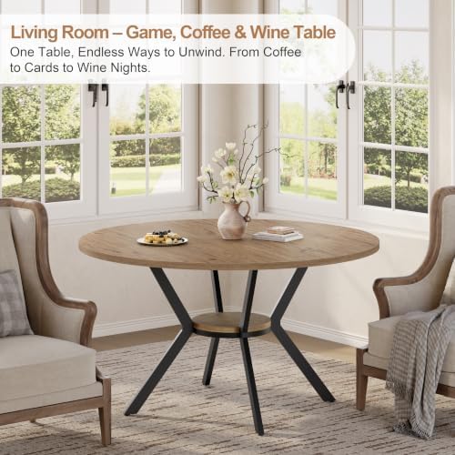 42" Round Dining Table for 2-4, Farmhouse Wooden Kitchen Table with Storage