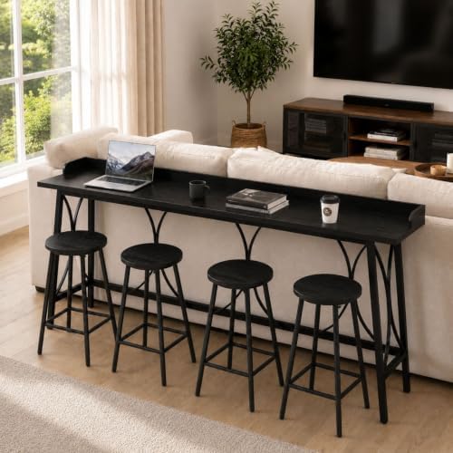 Karl home 82.3" Bar Table, Counter Height Table with Back Rail, Black