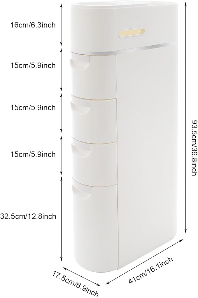 Narrow Storage Cabinet, Slim Bathroom Cabinet, Drawer Storage Tower (4 Drawer)