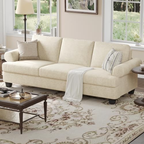 COPIAE 91 Inch Lawson Sofa with Extra Deep Seats Oversize, Water-Resistant Mid-Century 3-Seat Sofa Couch, for Living Room, Apartment, Lounge, Chenille Beige