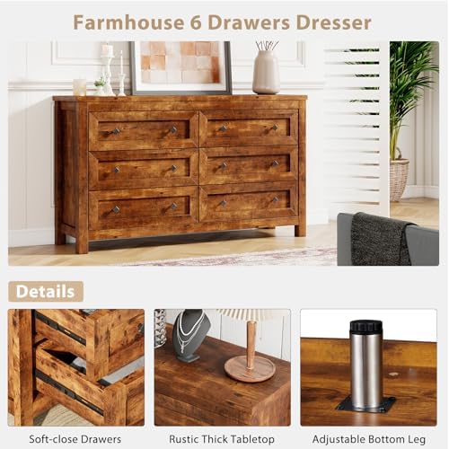 LUXOAK 4-Piece Farmhouse Bedroom Set with Dressers & Nightstands, Brown