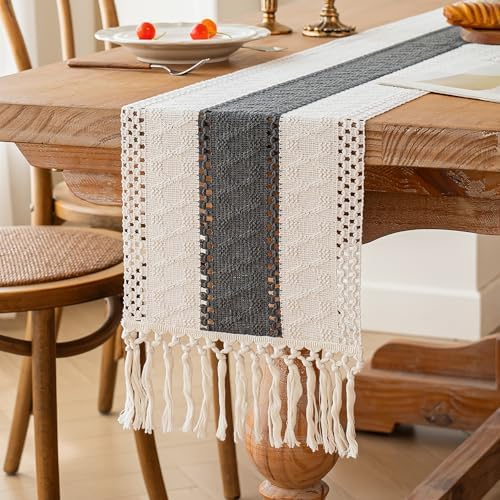 FEXIA Farmhouse Table Runner for Home Decor 12x36 Grey Fall Home Decor