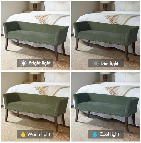 Madison Park Accent Bench, Plush Upholstered, Nailhead Trim, & Padded Seat Entryway Bench Small, End of Bed Bench with Back, 49.5" W x 19.25" D x 23" H, Green