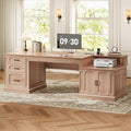 SEDETA Farmhouse 70.9" Executive Desk, Home Office Desk with File Drawers and Storage Cabinet, Computer Desk with Power Outlet for Home Office, Work Study Writing, Oak