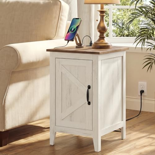 VASAGLE Side Table with Charging Station and Storage Cabinet, Nightstand