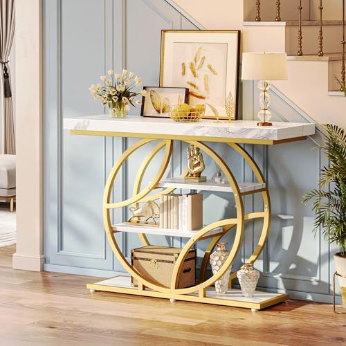 Huuger 41.3 Inch Entryway Table, Console Table with Shelves, Sofa Table