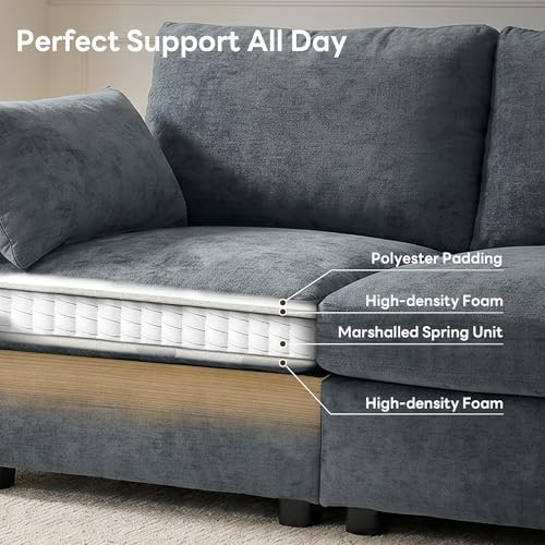 Iroomy Modular Sectional Couch for Living Room, Modern 6 Seater Convertible U Shaped Sofa with Ottoman, Spring Cushion Seating, Grey
