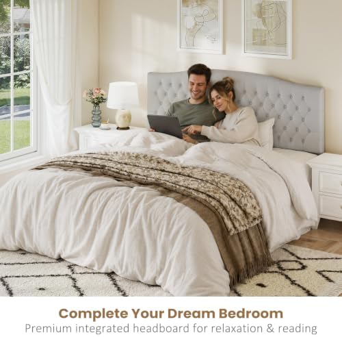 Befurtori King Headboard Only, Velvet Classic Tufted Design, Light Gray