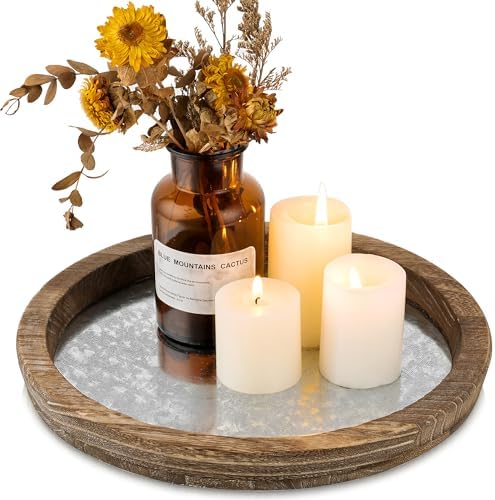 Hanobe Round Wood Candle Holder Trays, Coffee Table Decor for Centerpieces