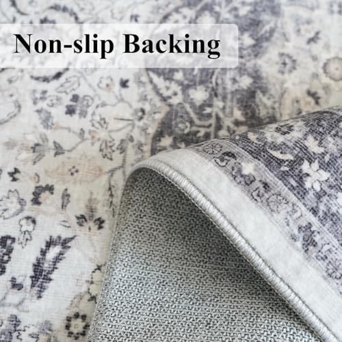 Hallway 4x8 Washable Runner Rug: Oriental Stain Resistant Entryway Kitchen Rug Farmhouse Soft Carpet for Bathroom Bedroom Thin Laundry Room Floor Mat with Non Slip Backing for Pets Family(4x8,Grey)