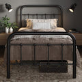 Allewie Twin Metal Bed Frame with Victorian Iron-Art Headboard, Black