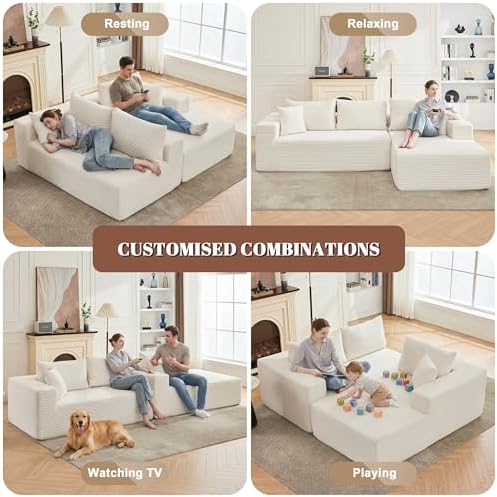 Mangodan 110” Boneless Couch, Cloud Sectional Sofa for Living Room, Beige