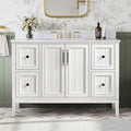 48 Inch Bathroom Vanity with Sink, Fully Assembled, White | Solid wood frame with Quartz Top and Backsplash, ceramic sink, spacious storage, adjustable feet and fully assembled design