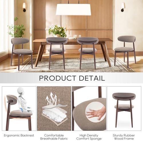 COLAMY Wooden Dining Chairs Set of 4, Modern Fabric Upholstered Dining Room Chair, Farmhouse Kitchen Chairs with Foot Pegs, Camel