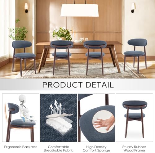 COLAMY Wooden Dining Room Chairs Set of 6, Modern Upholstered Fabric Dining Chairs, Farmhouse Kitchen Side Chair with Foot Pegs, Blue