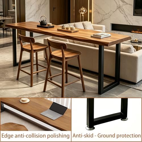 Bar Height Table Long Bar Table Solid Wood Farmhouse Bar Table Industrial Long Bar Height Table for Kitchen Coffee Shop, Pub, No Stool (Natural Wood Color, 70.9" L x 17.7" W x 41.3" H)