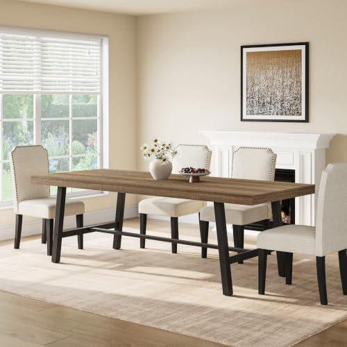 GarveeHome Industrial Dining Table for 8-10 People, 86.61" Long Kitchen Table with Sturdy Metal Frame, Rectangular Counter for Dinner, Kitchen, Dining Room (Grey Walnut, 87" Non-extendable)