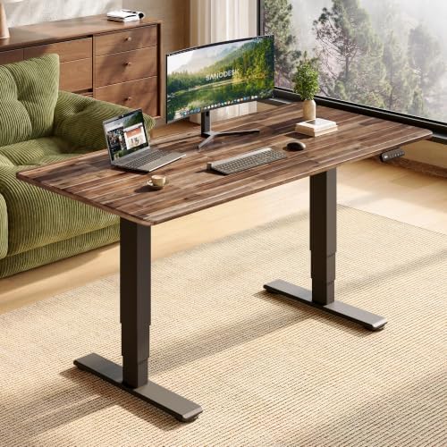 SANODESK Large Solid Wood Standing Desk Dual Motor 59.4"x29.5" Walnut/Black