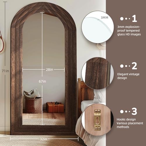 ZHUNFA Arched Full Length Mirror with Solid Wood Frame