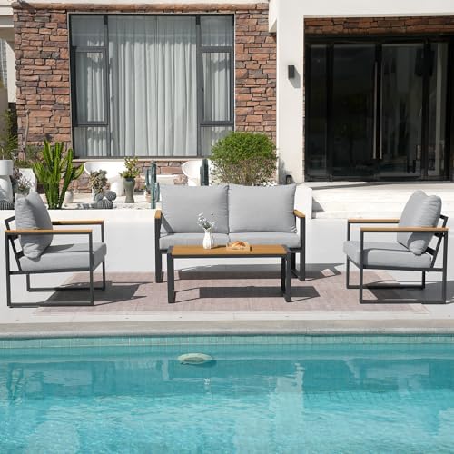 4 Pieces Patio Furniture Set for Outdoor Balcony, Light Grey