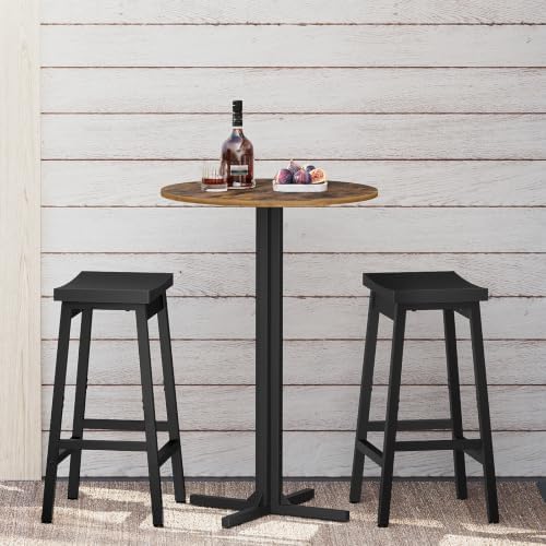 YATINEY Round Bar Table, Counter Height Pub Table, Bar Height Cocktail Table, Versatile Use, for Dining Room, Kitchen, Bar, Pub, Cafe, Rustic Brown and Black BT10BR