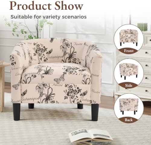 INZOY Oversized Accent Chair with Ottoman, 23.2" W Oversized Club Chair with Ottoman Set, Comfy Fabric Barrel Reading Chairs for Living Room Bedroom, Round Reading Chair with Foot Rest, Flower Pattern