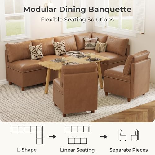 SITJOY Breakfast Nook Bench with Storage, Brown, 7 Seat (1 Corner)