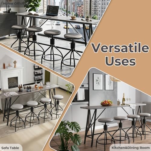 Karl home 83.8" Bar Table and Chairs Set, 4 Adjustable PU Stools, Gray