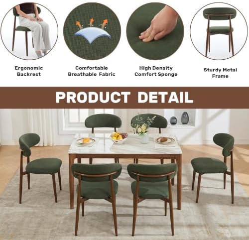 UVV Dining Chairs Set of 2, Metal Kitchen Chairs with Modern Fabric Upholstered for Dining Room, Green