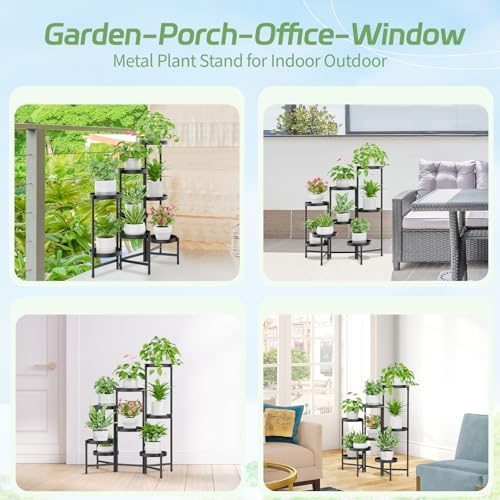 iDavosic.ly Plant Stand Indoor Outdoor, 8 Tier Metal Corner Shelf, Black