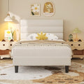 Fluest Twin Bed Frame, Platform Bed Frame with Velvet Upholstered Headboard, No Box Spring Needed, Sturdy Metal Support, Noise Free, Easy Assembly, Modern Bedroom Furniture, Beige