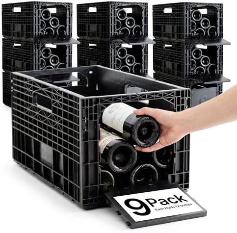 Stackable Wine Rack for Cabinet,12-Bottle Crate, Set of 9, Black