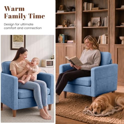 Accent Chair Set of 2, Living Room Chairs, Chenille Reading Armchair