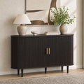 47.2" Sideboard Buffet Cabinet with Sliding Door,Fluted Cabinet with Storage & 2 Adjustable Shelfs,Mid Century Modern Coffee Bar Console Table for Kitchen, Living Room, Entryway，Dark Walnut