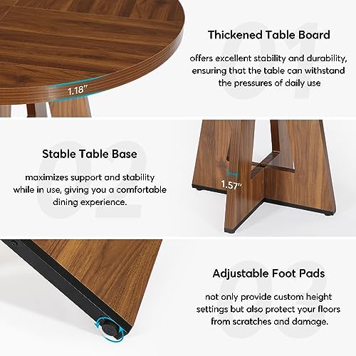 Tribesigns 47 inch Round Dining Table Wood Kitchen Table for Dining Room, 47" Dinner Room Tables for 4-6, Farmhouse Accent Furniture with Wooden Tabletop and Cross Base, Rustic Brown