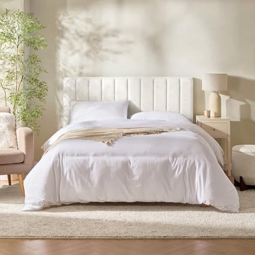 Nestl Upholstered King Headboard - Easy Assemble Channel Stitched Headboard King Size Bed - Wall Mounted Headboards with 3D Soundproof Wall Panels Peel & Stick Floating Headboards, Off White