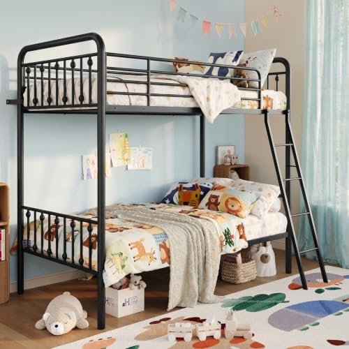SHA CERLIN Convertible Twin Over Twin Bunk Bed,CPC Certified,Black