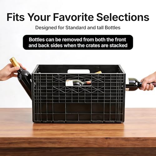 Stackable Wine Rack for Cabinet,12-Bottle Crate, Set of 6, Black