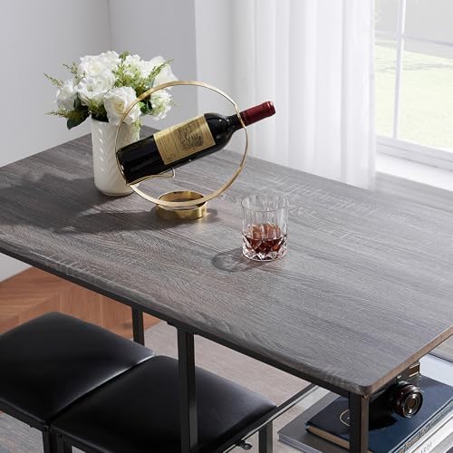 VECELO Dining Table Set for 2 with 3 Storage Shelves,Counter Height Kitchen Table and Chairs with Pu Cushion Chairs & Wood Top for Small Space,Dining Room,Apartment，Gray