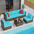 6 Pieces Patio Furniture Set Outdoor Couch Wicker Sectional Sofa, Blue
