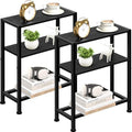 Narrow Side Table Set of 2 for Small Space, 2-Tier Small End Table with Shelf Holder, Slim Nightstand, Skinny Snack Couch Table in Living Room, Bedroom, Study, Kitchen and Balcony (Black)