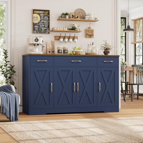 HOSTACK Kitchen Buffet Sideboard Storage Cabinet, Coffee Bar Cabinet, Blue