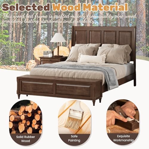 Queen Bed Frame with 53" Tall Headboard and Storage Bench, Solid Wood Queen Size Platform Bed with 64" Footboard Storage Chest,Heavy Duty Slats System,No Box Spring Needed, Wanlut