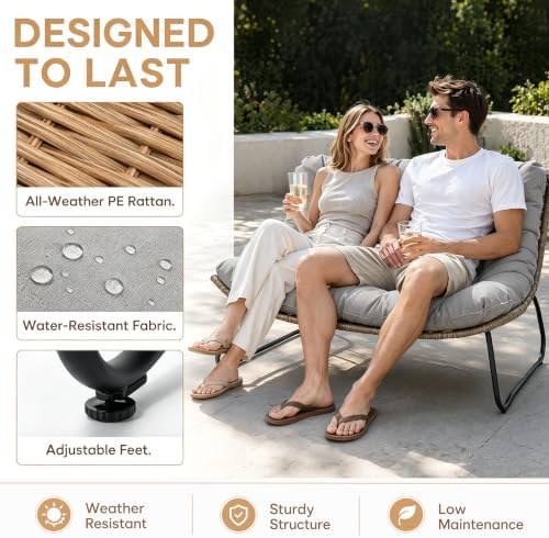 Outdoor Loveseat 2-Seat Wicker Rattan Boho Patio Sofa Grey 1PC