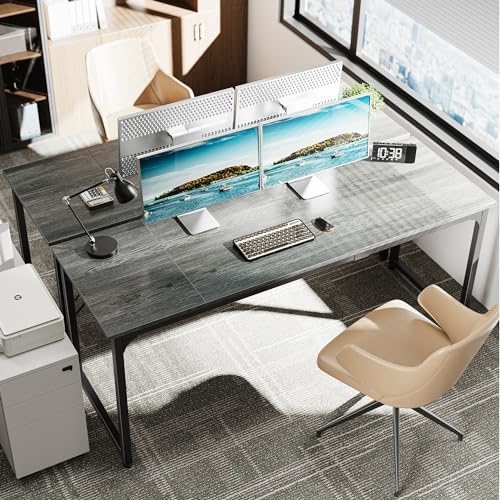 Huuger Computer Desk, 70 Inch Office Desk, Gaming Desk with Storage, Writing Desk Work Desk for Home Office, Study, Long Simple Desk, Large Legroom, Metal Frame, Grey