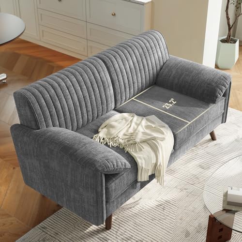 ONBRILL 64.5" Loveseat Sofa, Chenille Loveseat Couch for Living Room, Grey